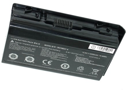 Аккумуляторная батарея для ноутбука DNS Clevo W370 (14.8V 5200mAh) PN:  W370BAT-8, черная