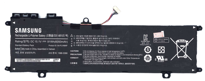 Аккумуляторная батарея для ноутбука Samsung 780Z5E, 880Z5E (15.1V 91Wh) PN: AA-PLVN8NP